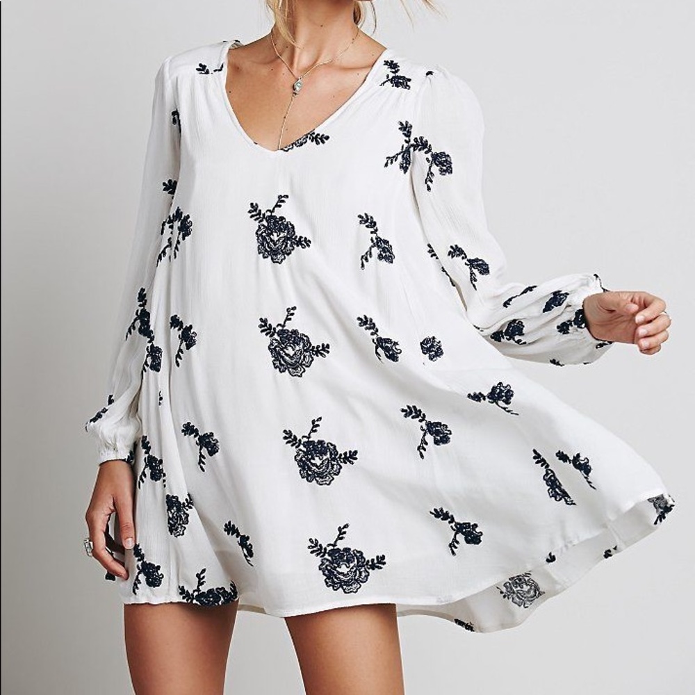 Blue White Embroidered Dress